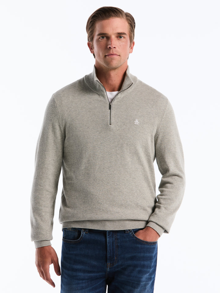 1/4 Zip Cotton Jersey Sweater (Rain Heather) 