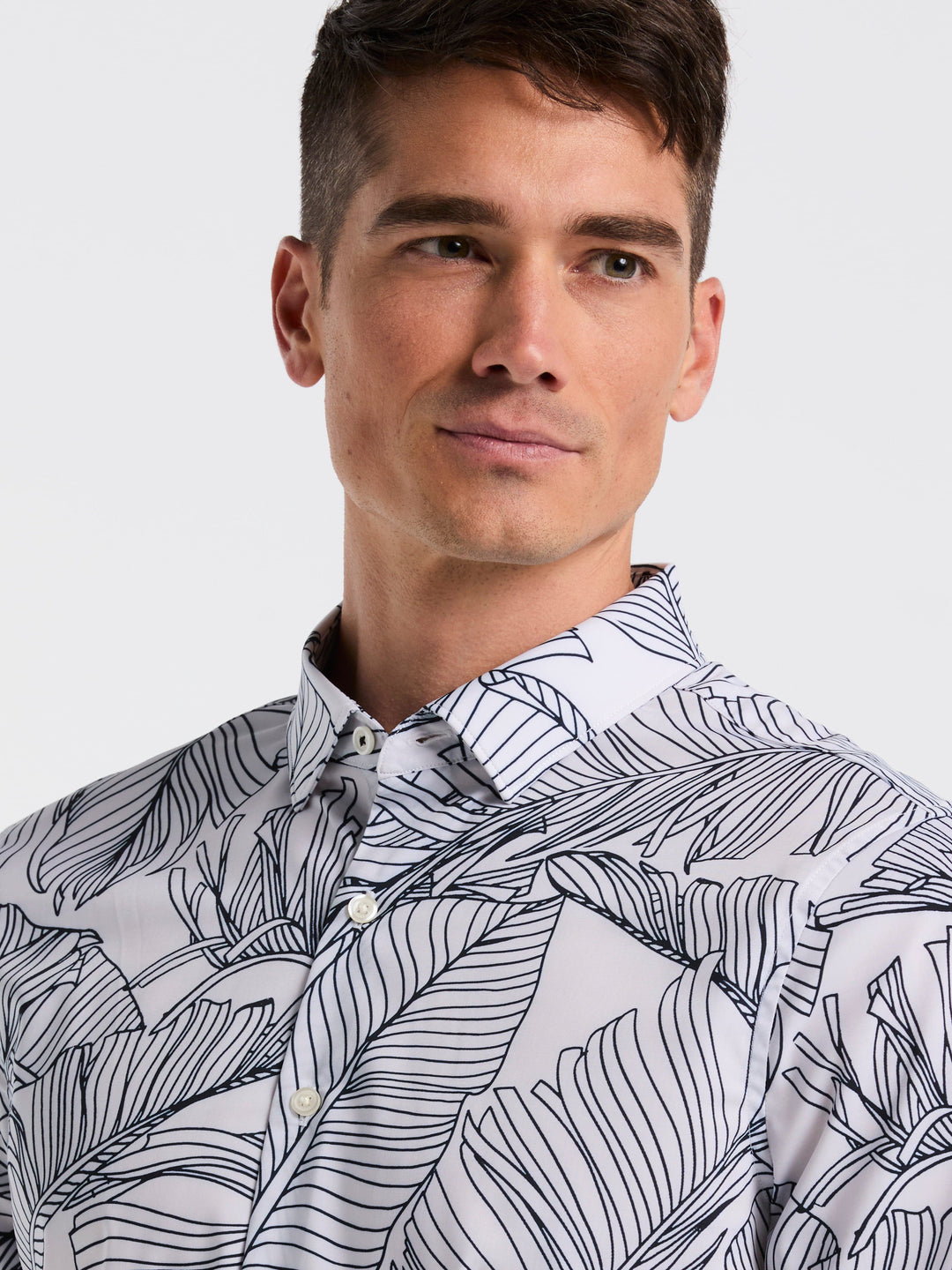 Slim Fit Botanical Print Shirt (Bright White) 