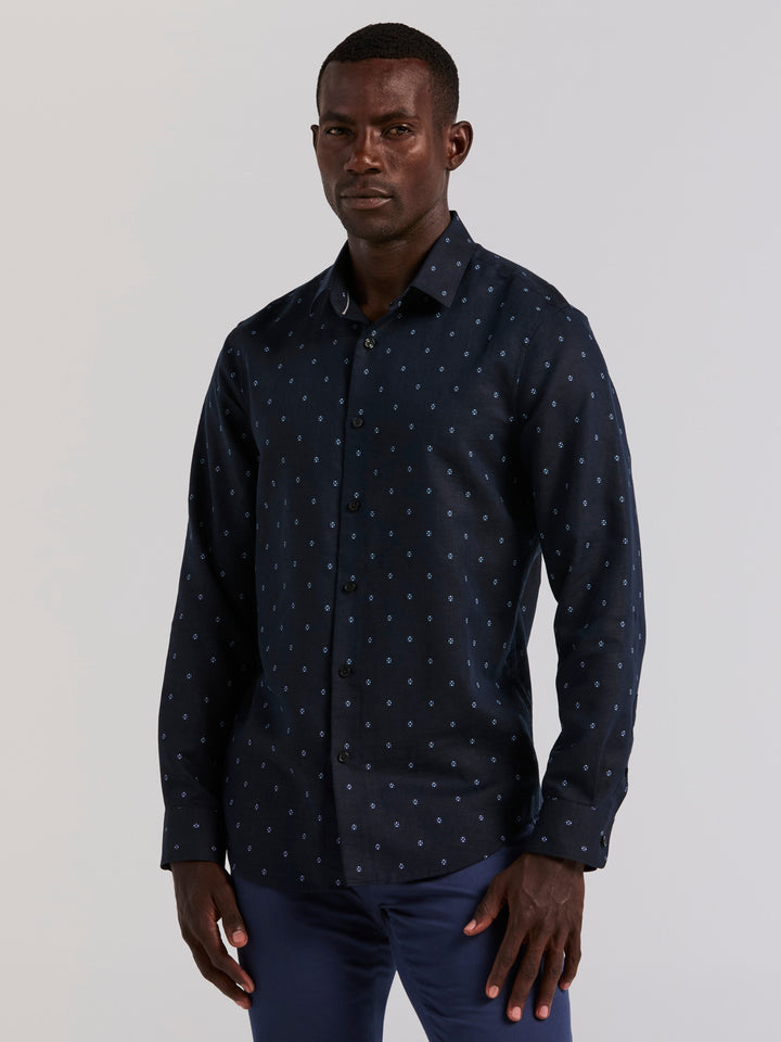 Untuck Geo Dot Print Long Sleeve Shirt (Dark Sapphire) 