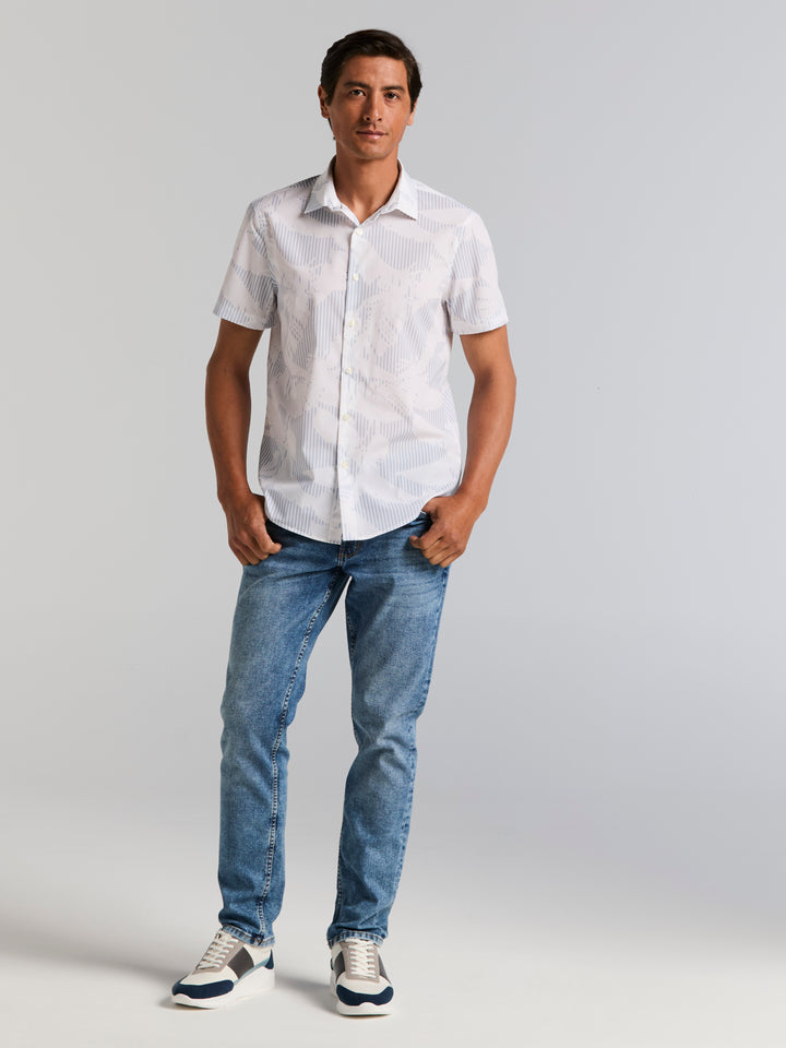Slim Fit Short Sleeve Feather Print Shirt (Kentucky Blue) 