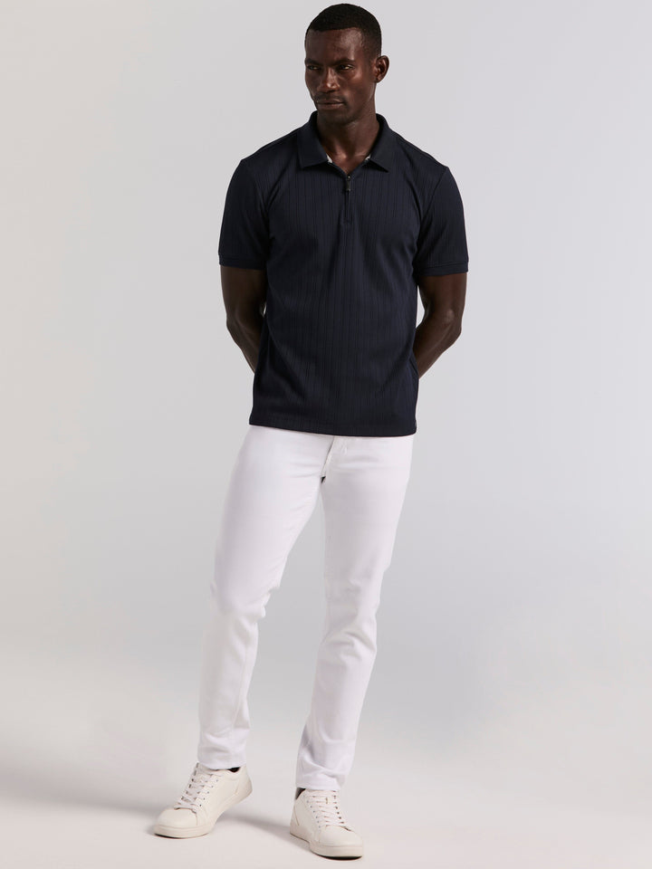 Vertical Rib Slim Fit Zip Polo Shirt (Dark Sapphire) 