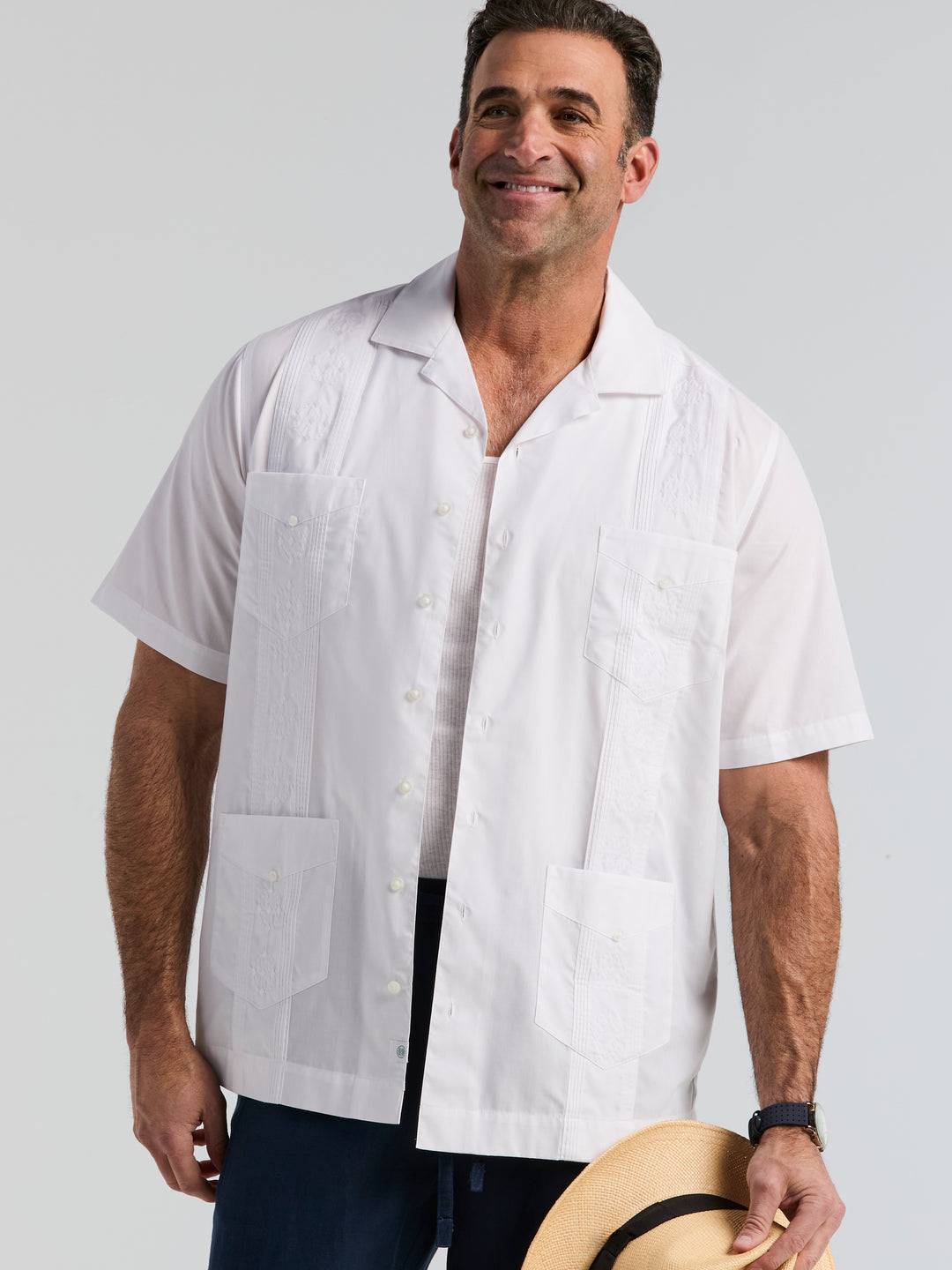 Big & Tall Poplin Guayabera Shirt (Pure White) 