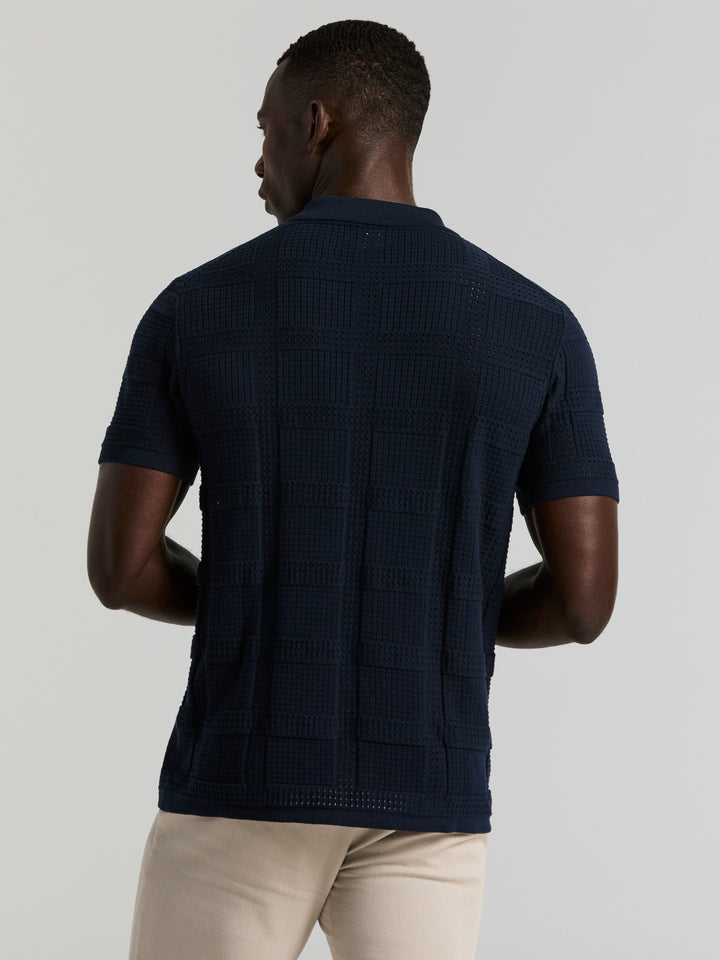 SS Open Stitch Jacquard Btn Front (Dark Sapphire) 