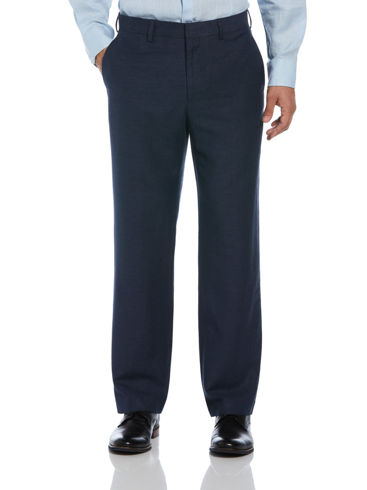 Linen Blend Flat Front Dress Pant (Dress Blues) 