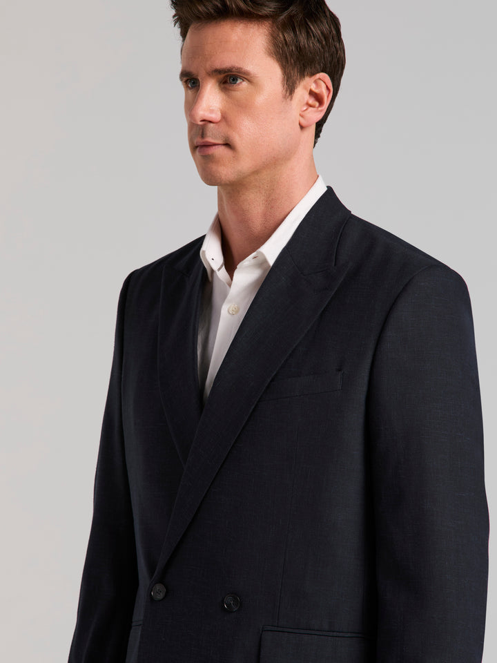 Stretch Double Breasted Suit Jacket (Dark Sapphire) 