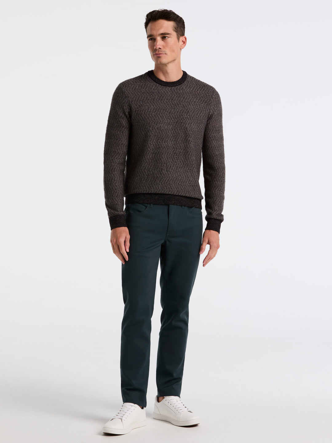 Herringbone Crew Neck Sweater (Black) 