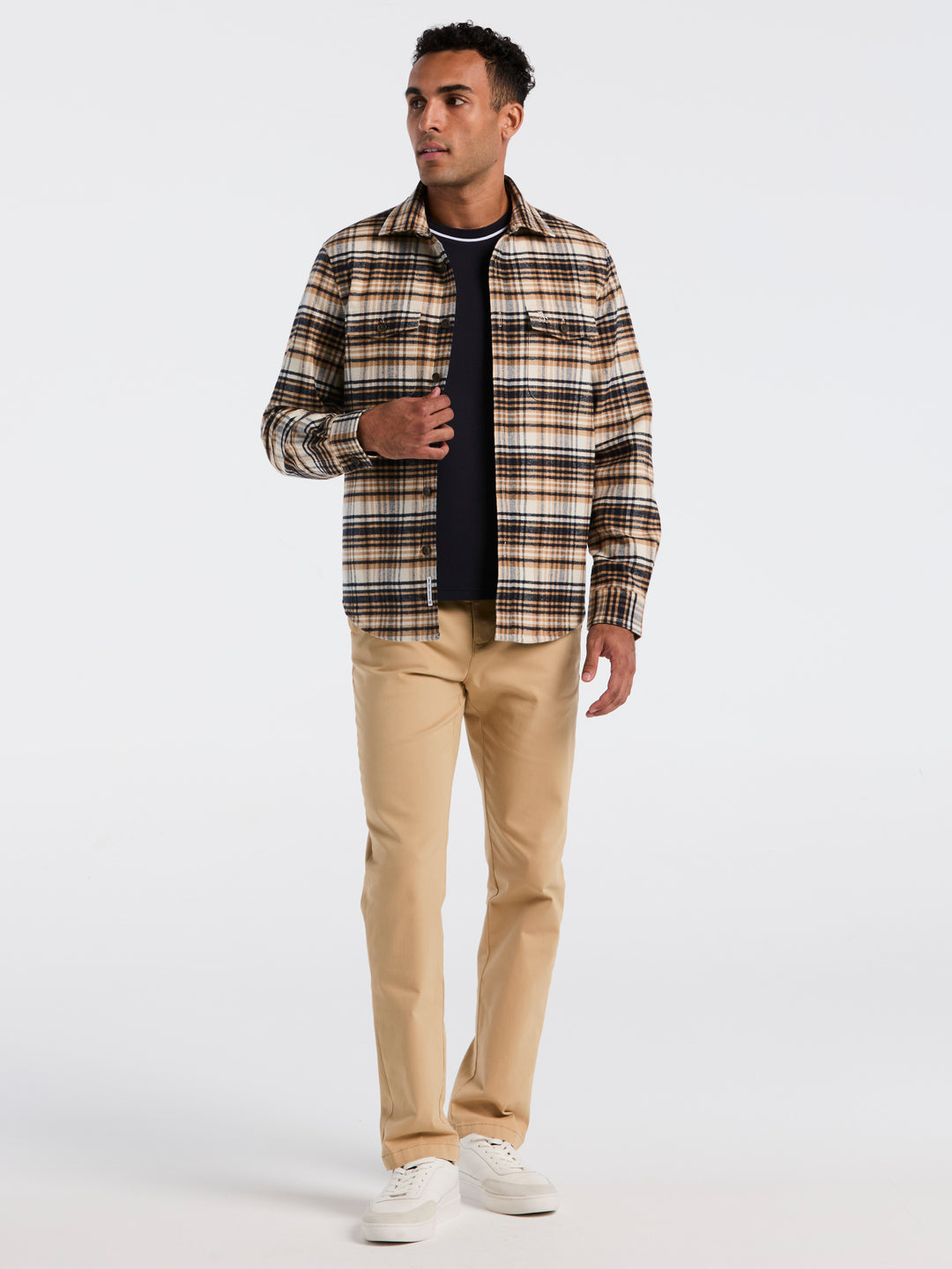 Cotton Plaid Flannel Shirt Jacket (Birch) 