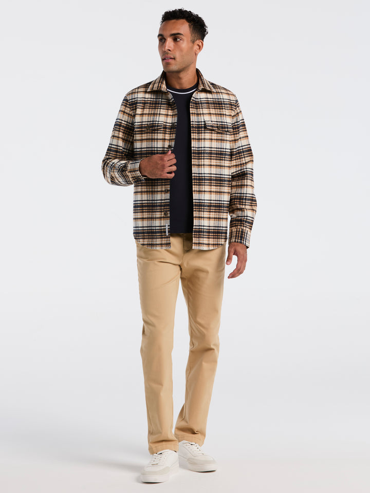 Cotton Plaid Flannel Shirt Jacket (Birch) 