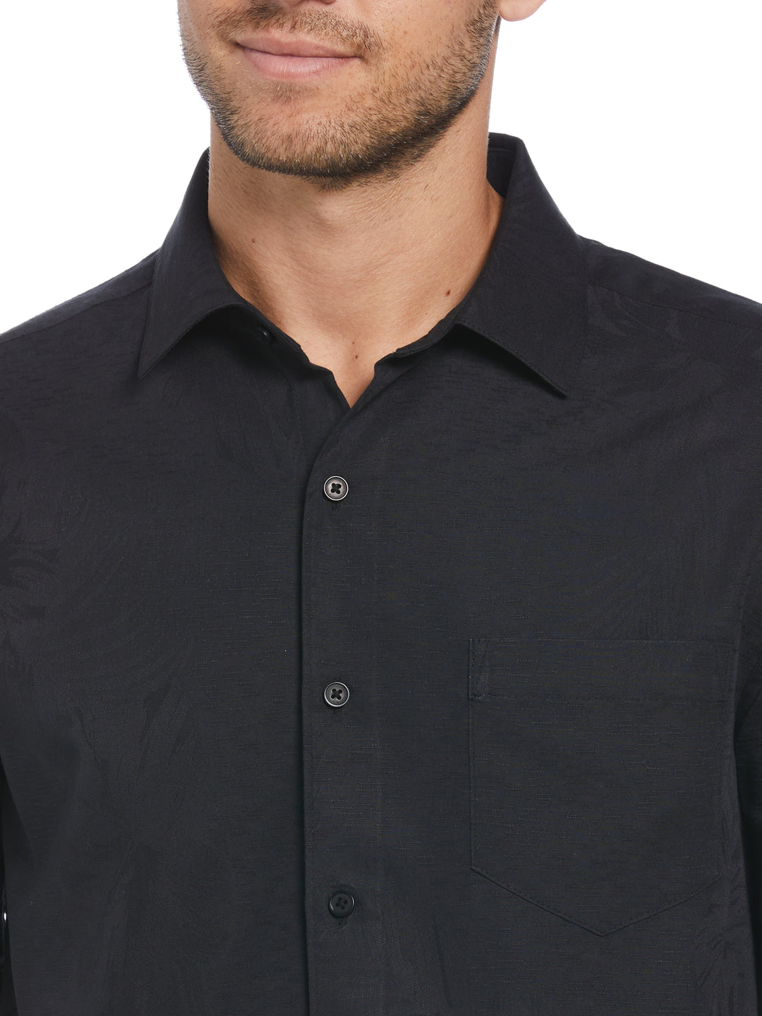 Two-Tone One Pocket Floral Print Shirt (Jet Black) 