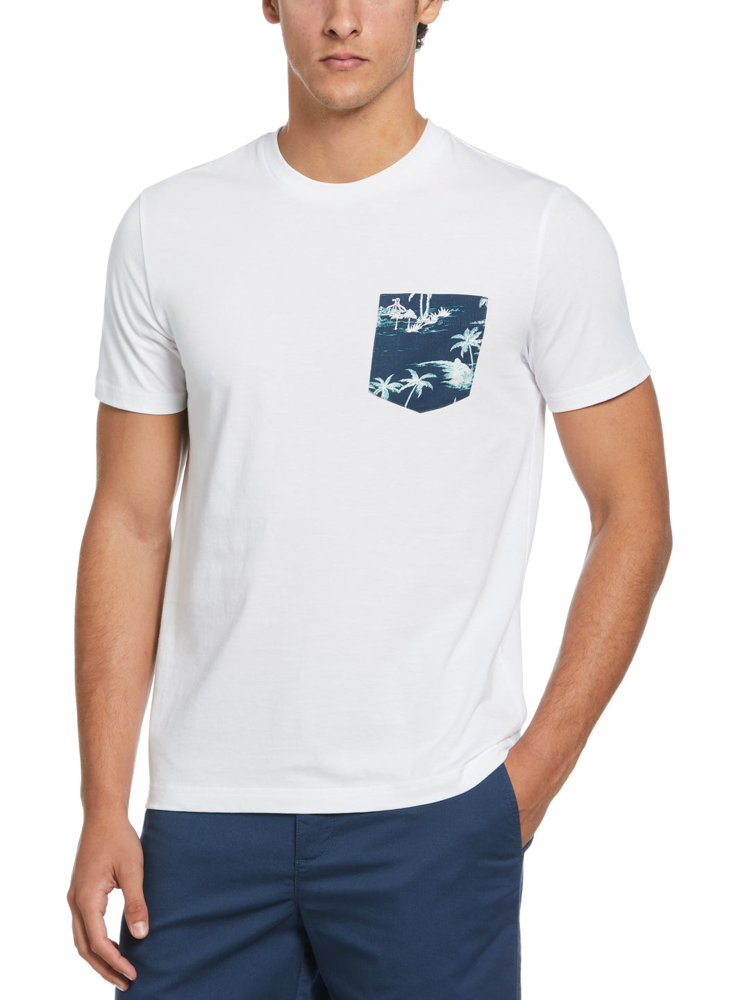 Jersey Woven Pocket Island Tee   (Bright White) 