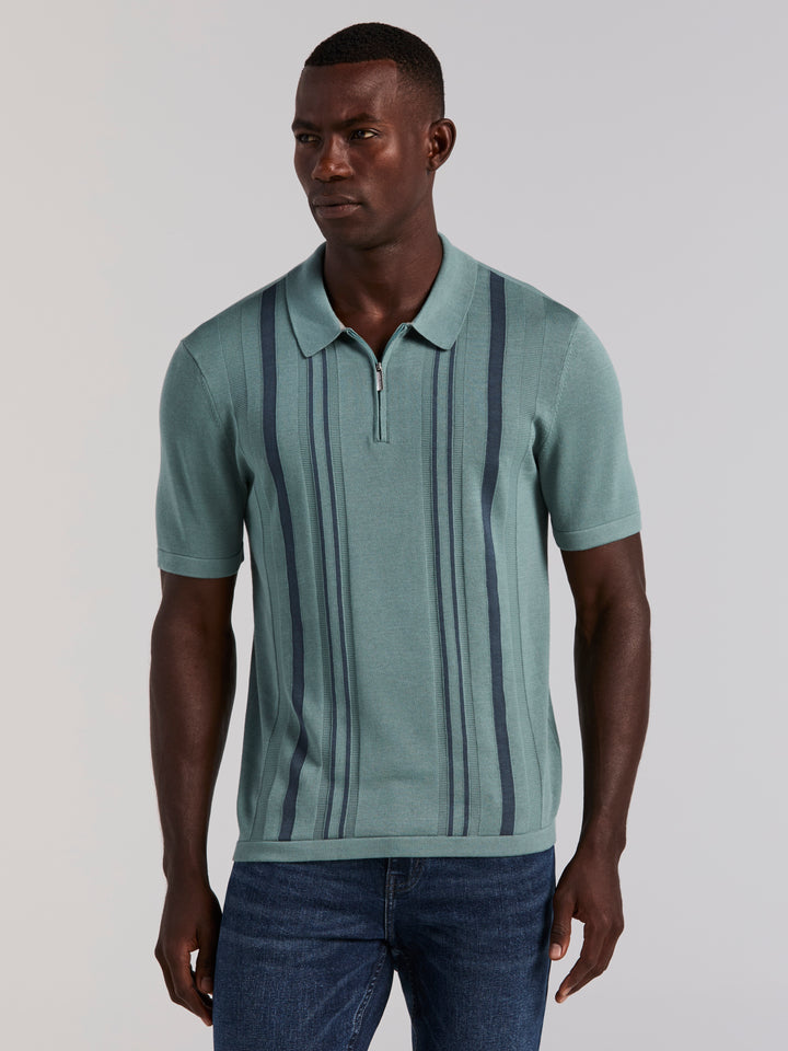 Cotton Modal Stripe Polo Sweater (Arctic) 