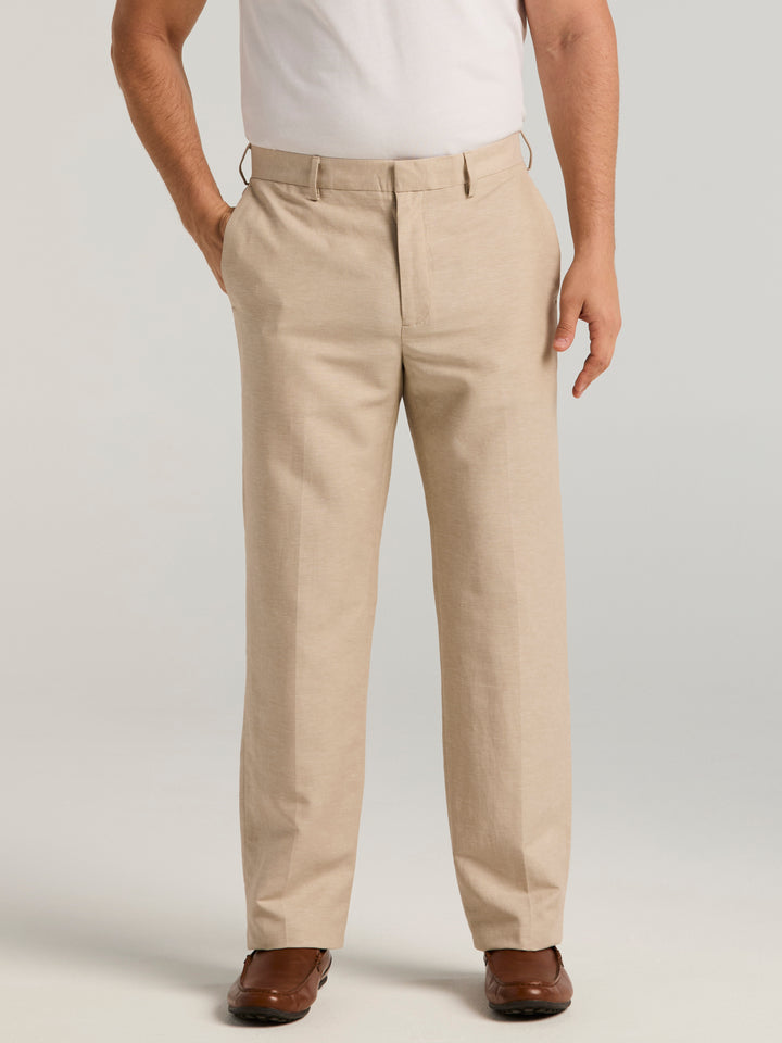 Linen Blend Flat Front Dress Pant (Khaki) 