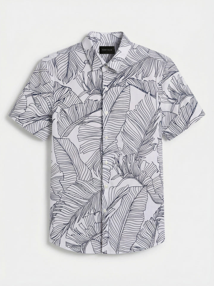 Slim Fit Botanical Print Shirt (Bright White) 