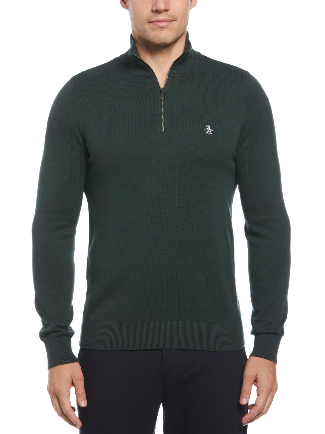 1/4 Zip Cotton Jersey Sweater (Darkest Spruce) 