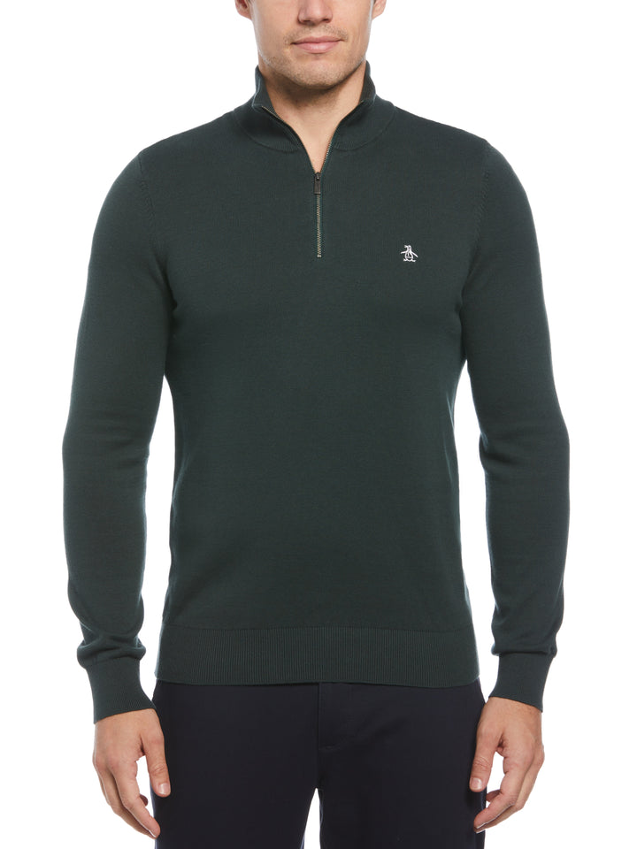 1/4 Zip Cotton Jersey Sweater (Darkest Spruce) 