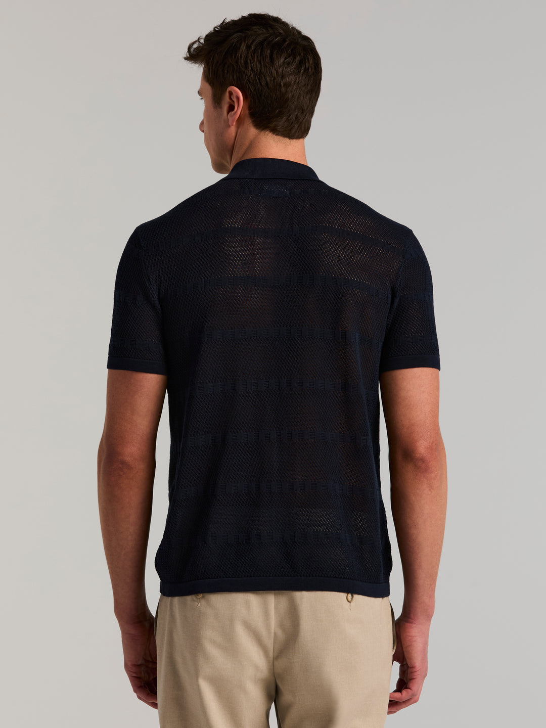 Cotton Mesh Stripe Button Front Sweater (Dark Sapphire) 