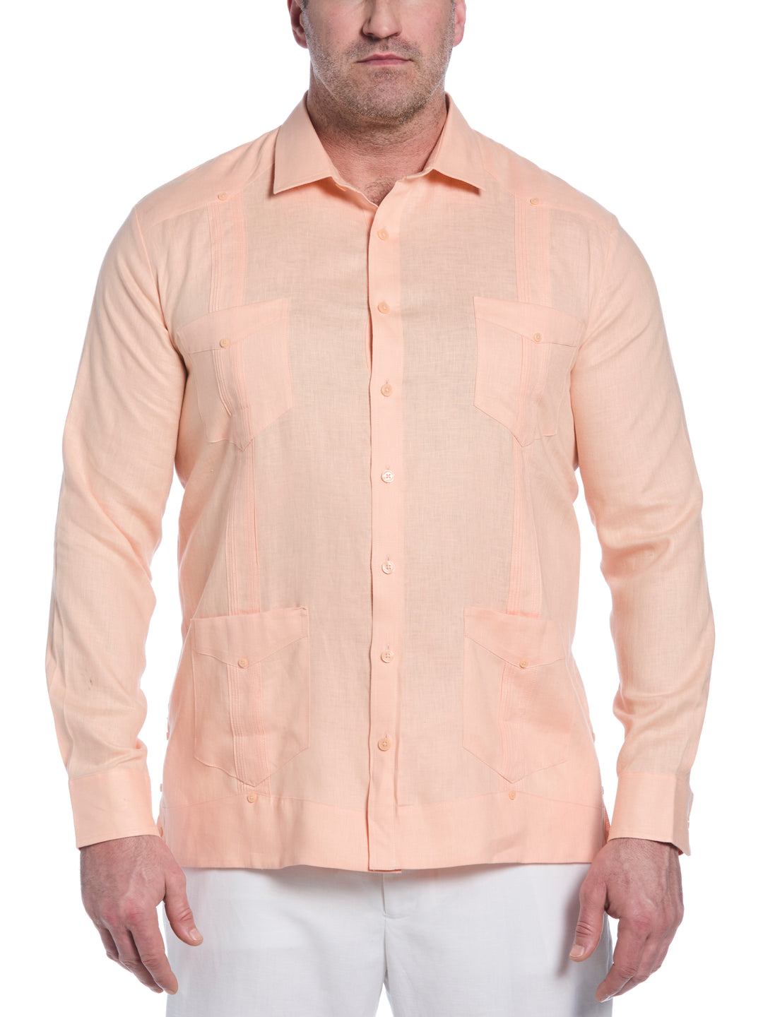 Big & Tall Linen Guayabera Shirt (Peach Parfait) 