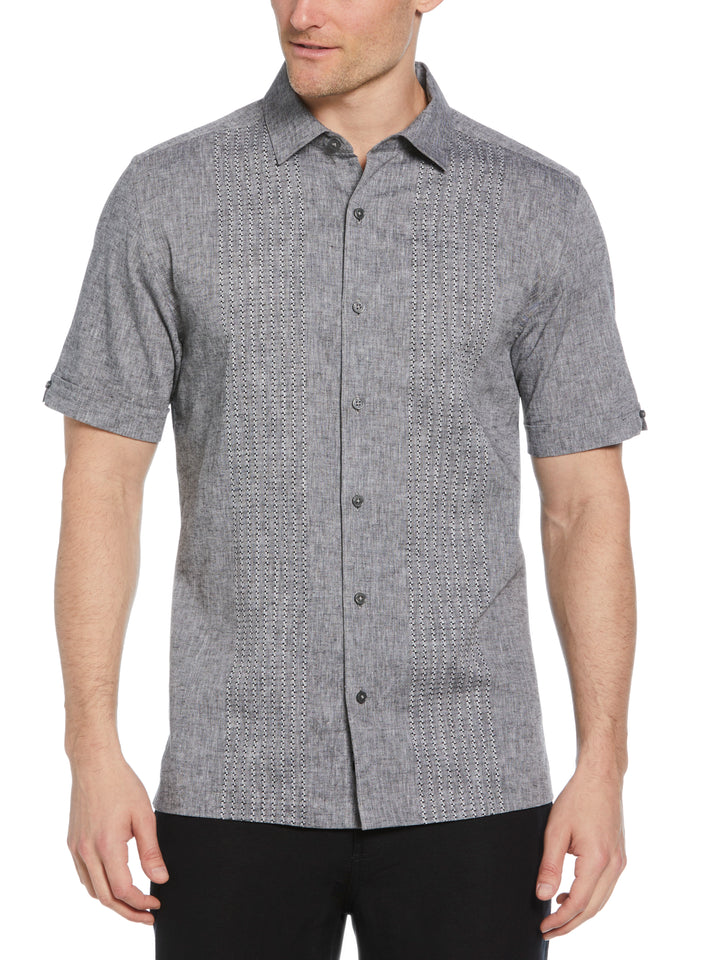 Linen Blend Dobby Panels Shirt (Jet Black) 