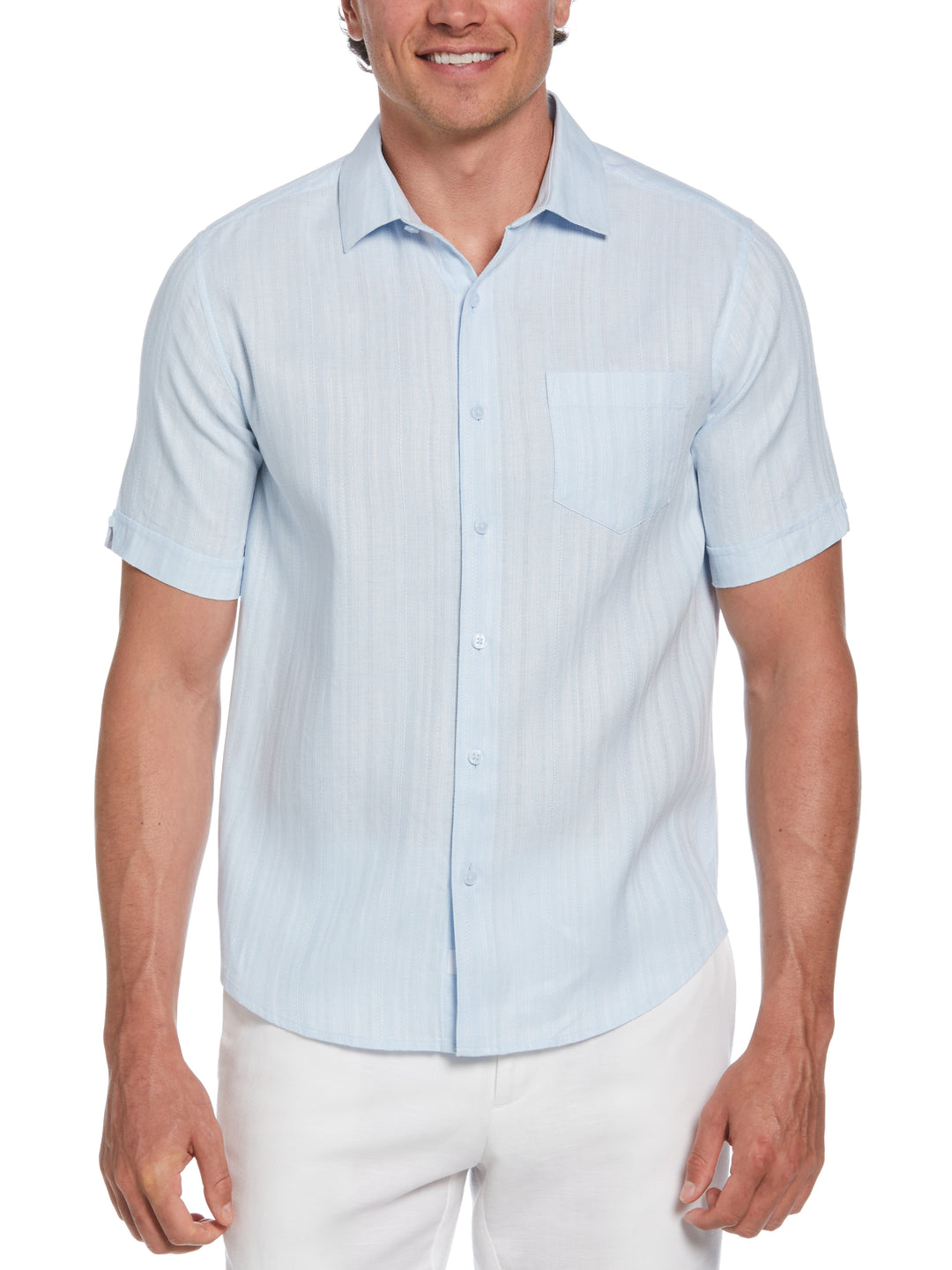 Linen Blend Dobby Stripe Print Shirt (Nantucket Breeze) 