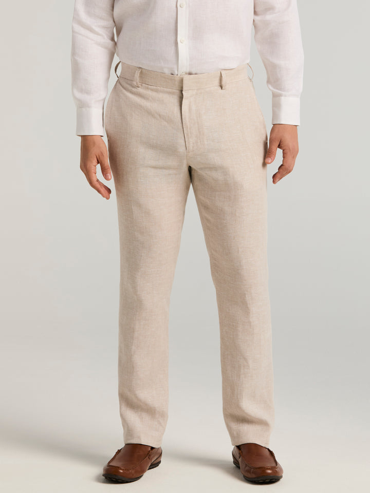 Delave Linen Flat Front Pant (Natural Linen) 