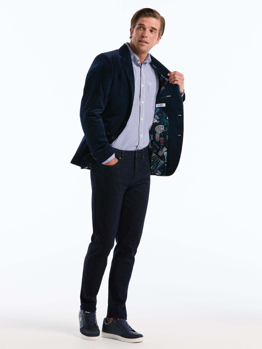 Slim Velvet Dinner Suit Jacket (Dark Sapphire) 