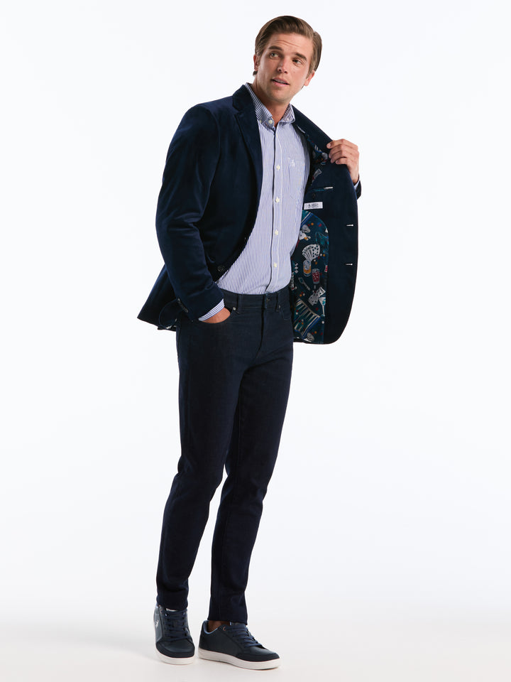 Slim Velvet Dinner Suit Jacket (Dark Sapphire) 