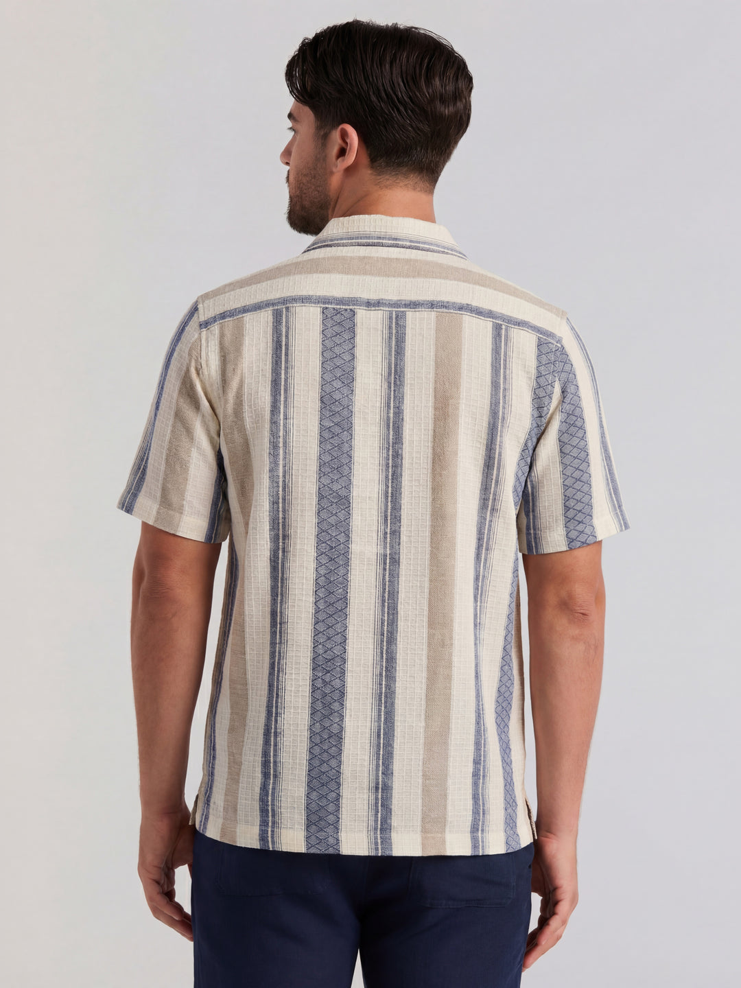 Linen Blend Striped Dobby Shirt (Egret) 