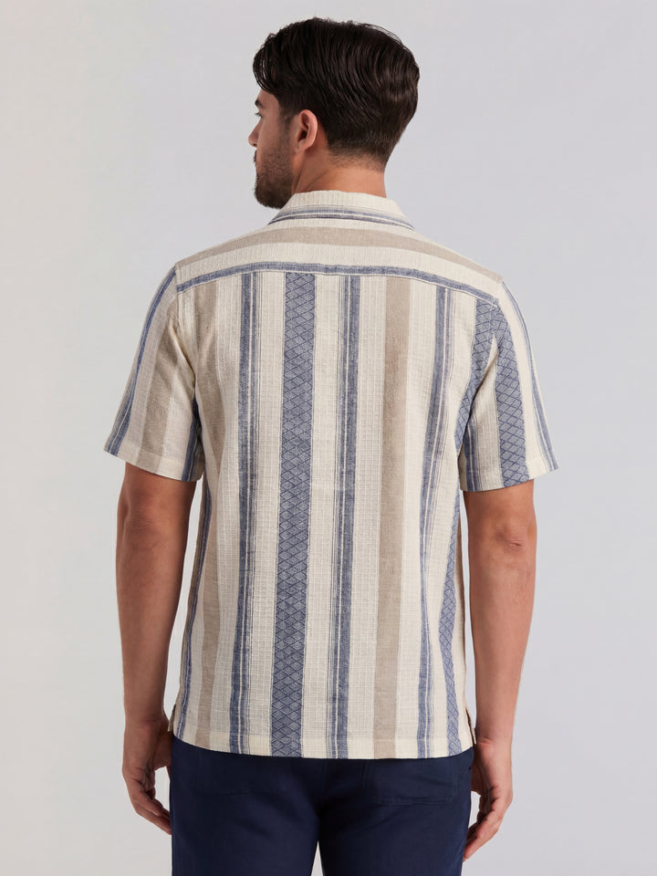 Linen Blend Striped Dobby Shirt (Egret) 