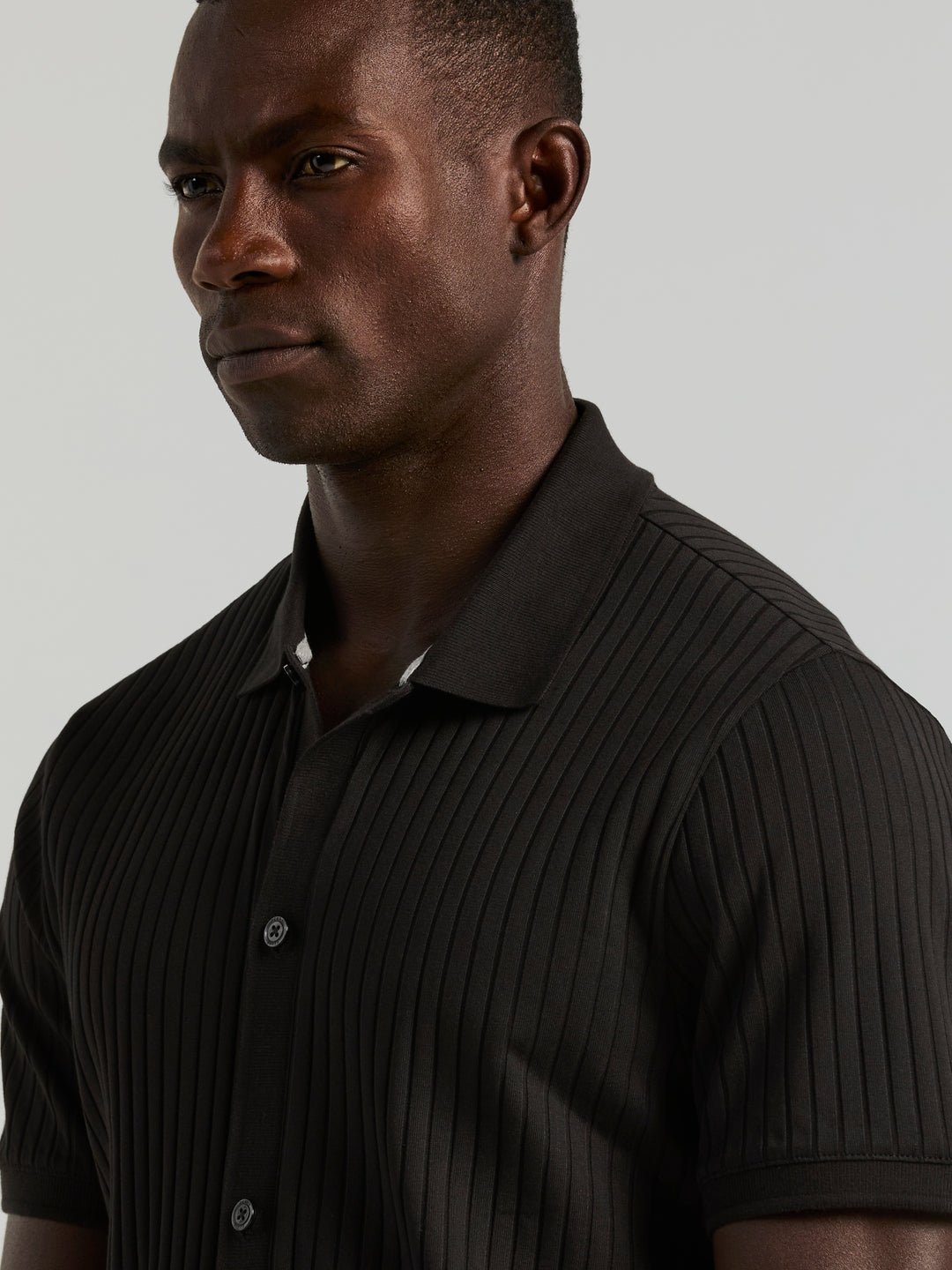 Ribbed Button Up Shirt (Black) 