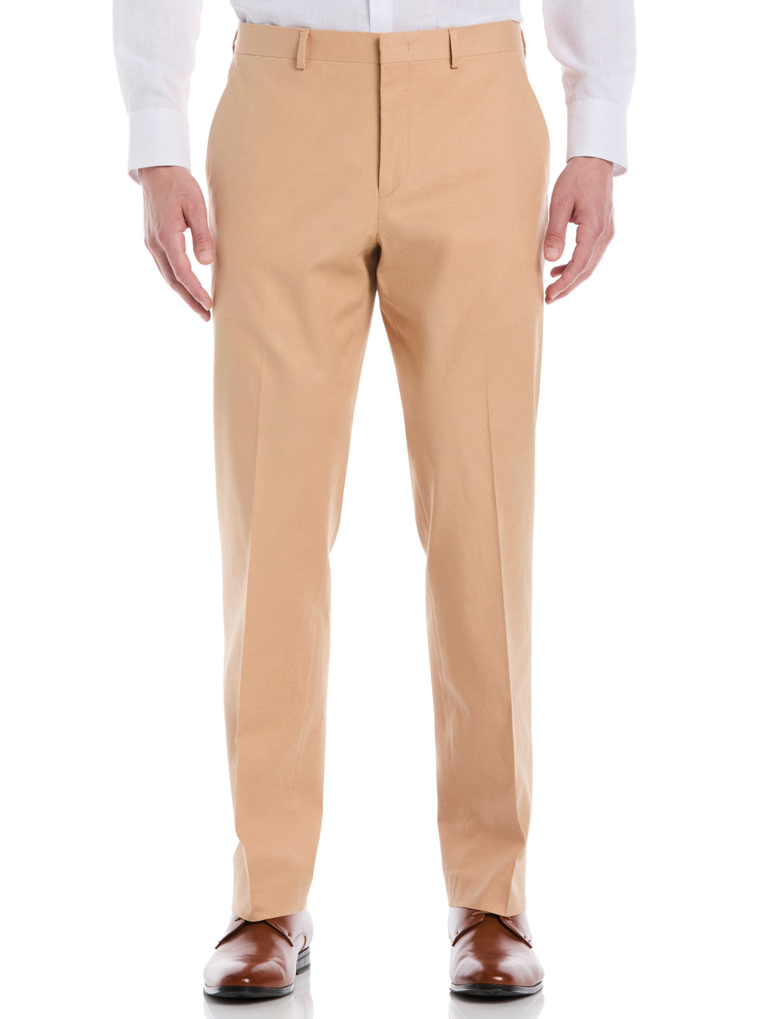 Linen Blend Flat Front Pant (Camel) 