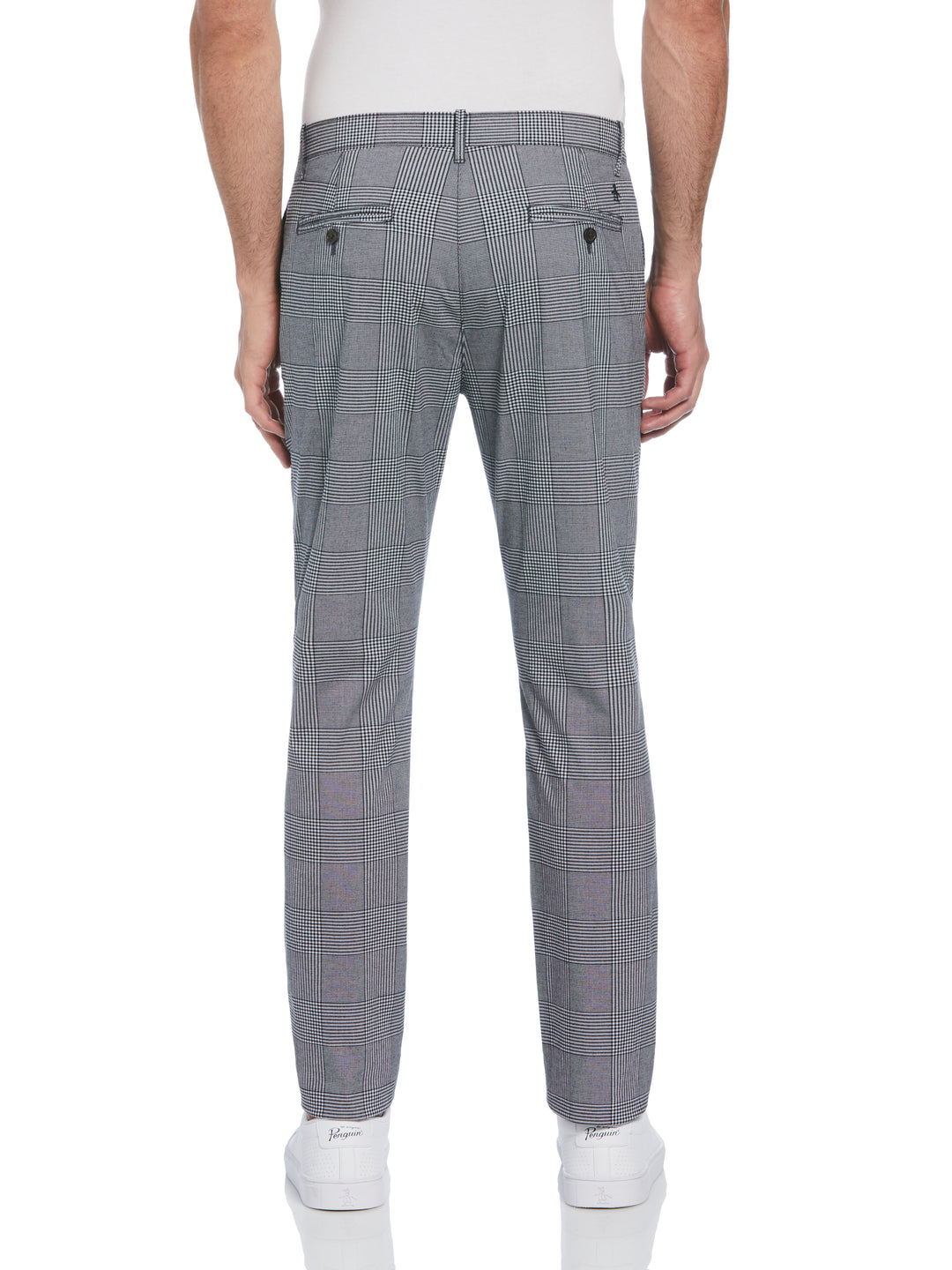 Cotton Blend Slim Fit Plaid Pants (True Black) 