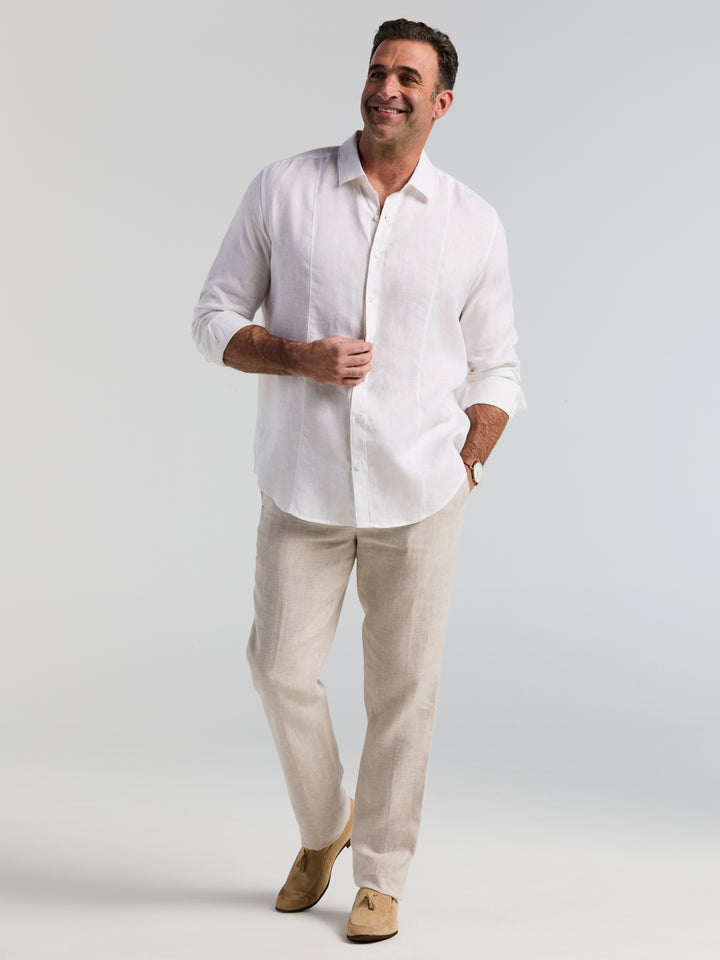Big & Tall Solid Linen Sport Shirt (Bright White) 