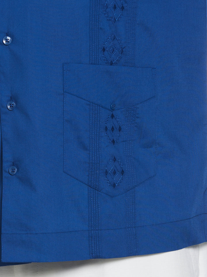 Big & Tall Poplin Guayabera Shirt (True Blue) 