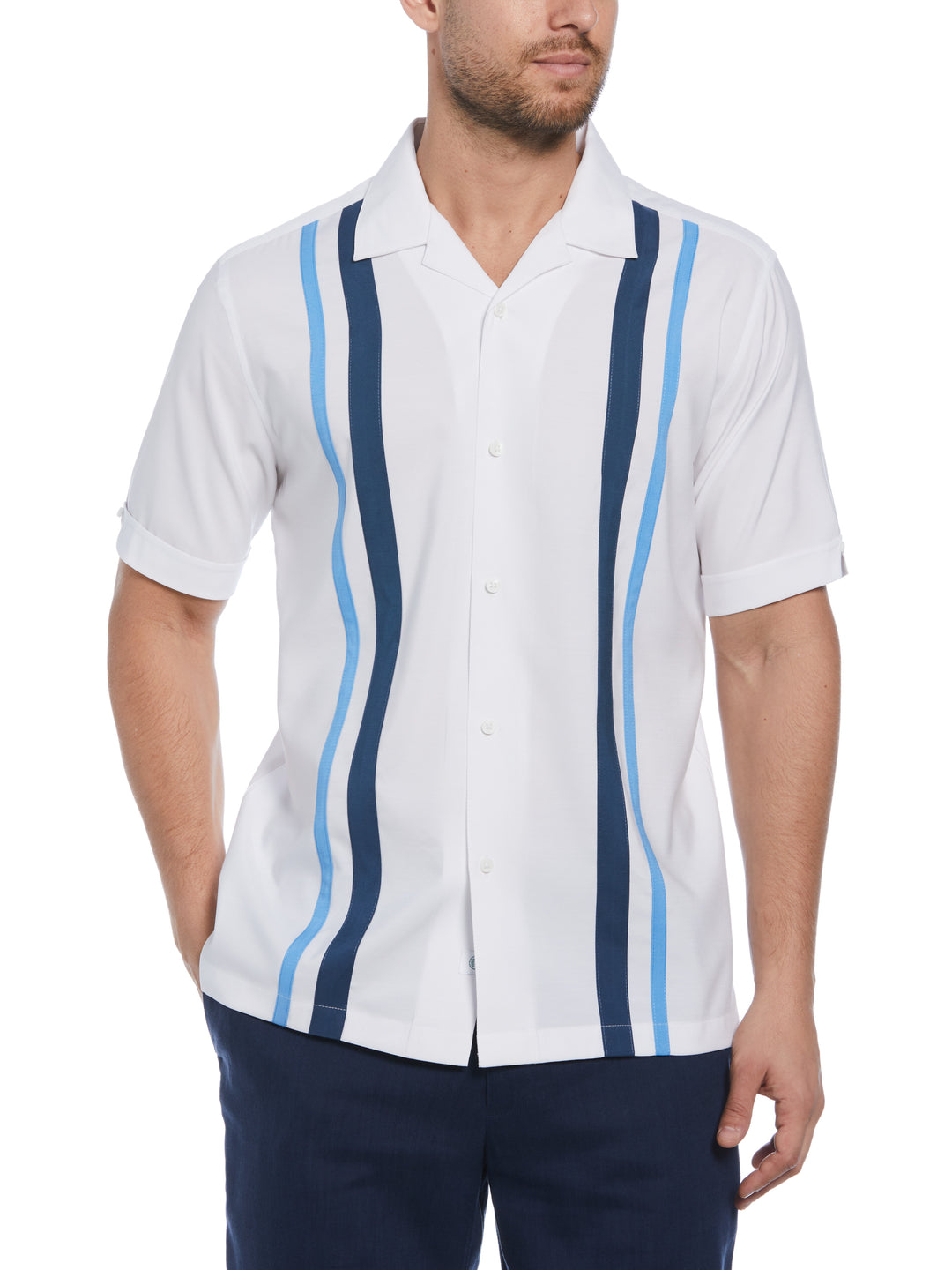 Camp Collar Retro Panel Shirt (Brilliant White) 