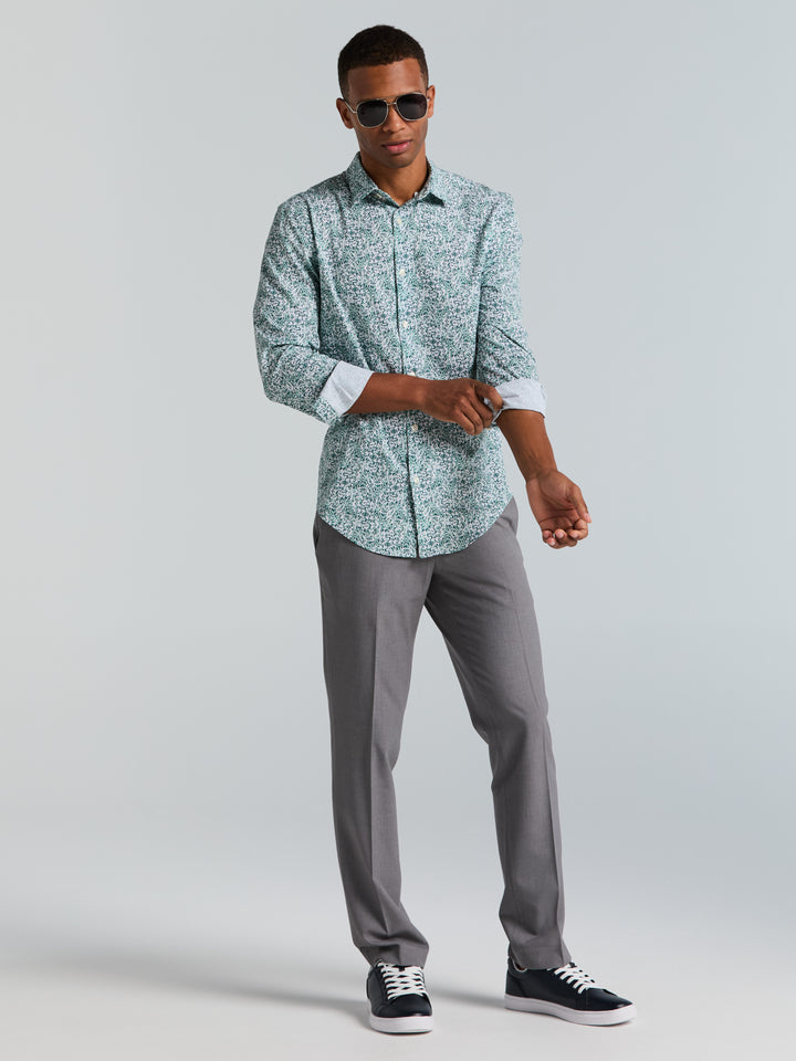 Short Sleeve Botanical Spray Print Button-Down Shirt (Sea Pine) 