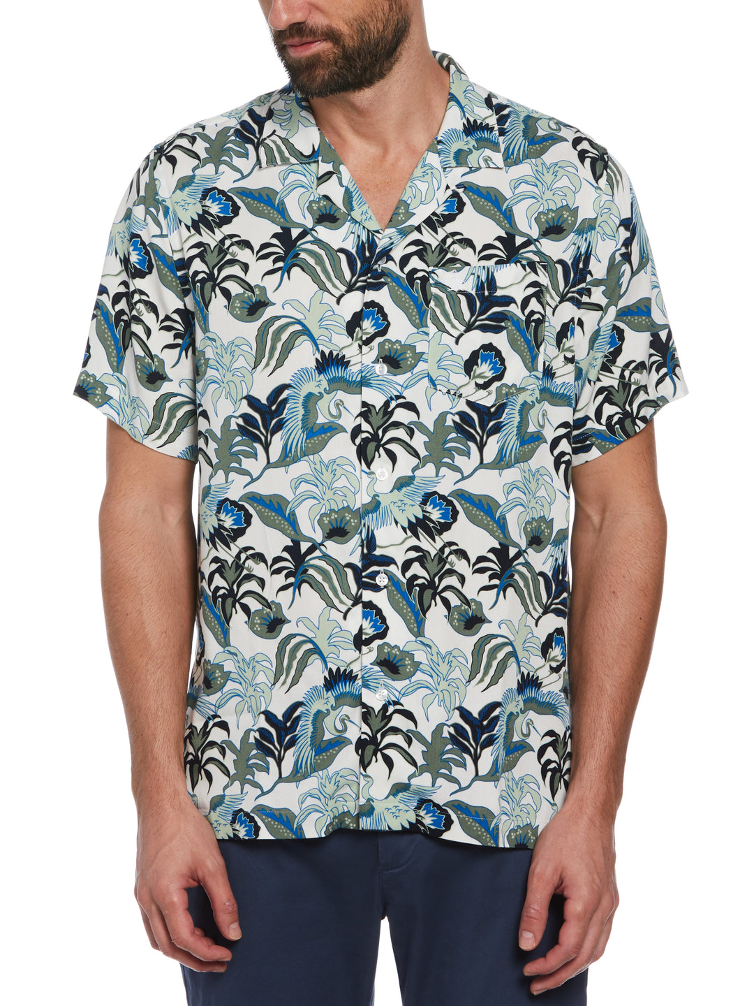 Floral Crane Print Shirt (Bright White) 