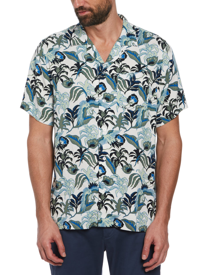 Floral Crane Print Shirt (Bright White) 