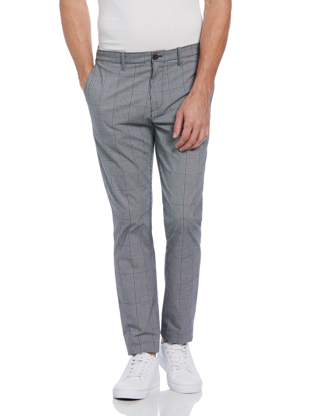 Cotton Blend Slim Fit Plaid Pants (True Black) 