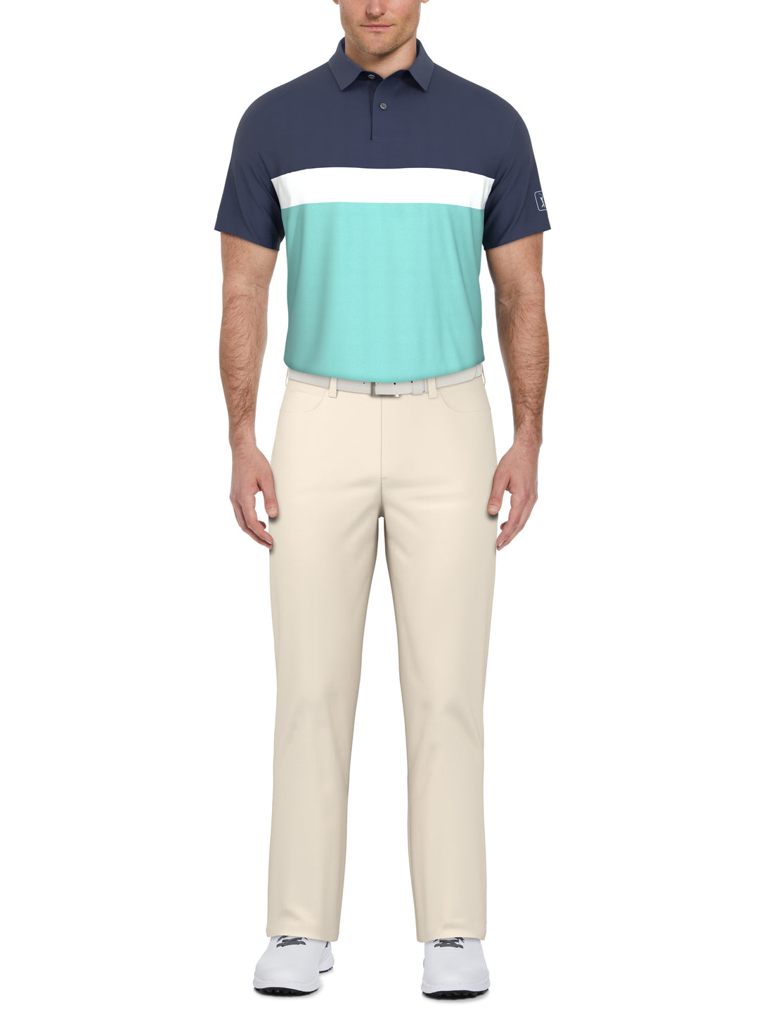Textured Color Block Golf Polo (Blue Curacao) 