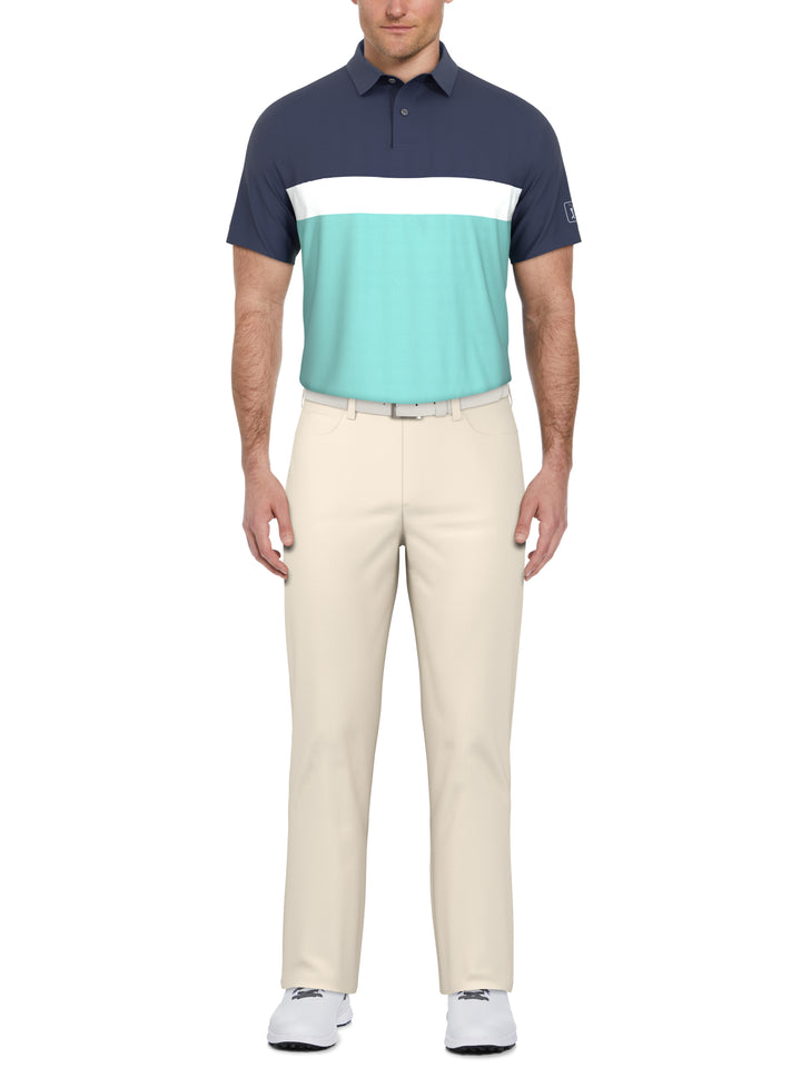 Textured Color Block Golf Polo (Blue Curacao) 