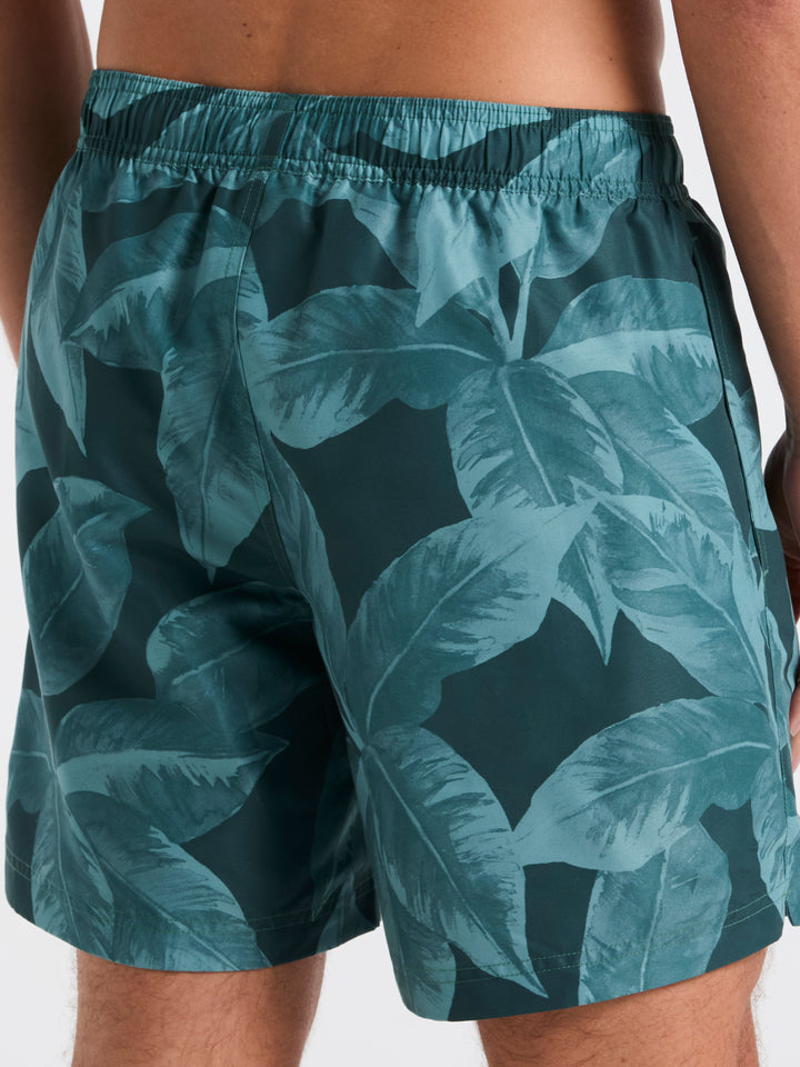 Tropical Plant Print Swim Trunk (Sea Pine) 