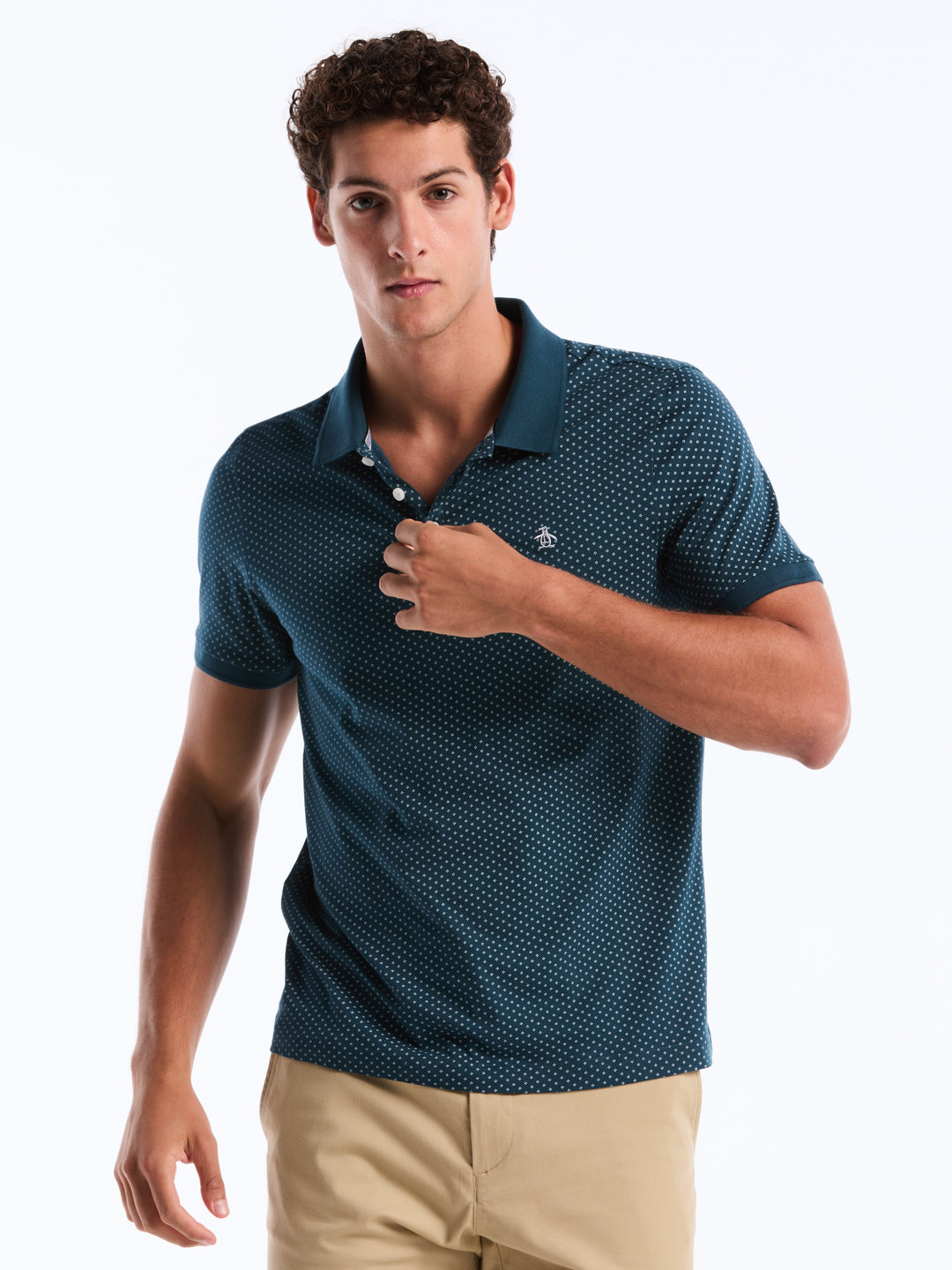 Diamond Ditsy Print Cotton Polo Shirt (June Bug) 