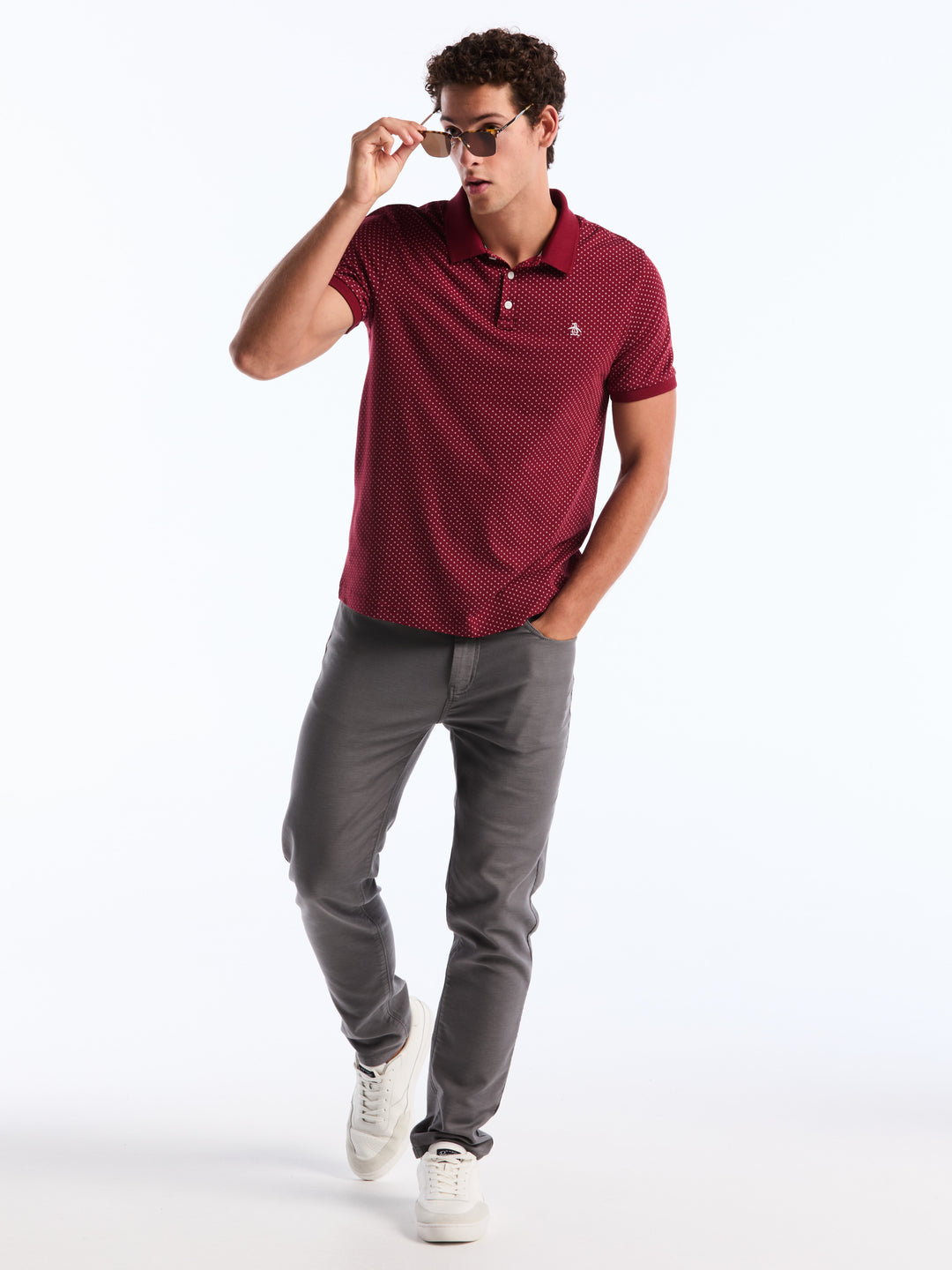 Diamond Ditsy Print Cotton Polo Shirt (Cabernet) 