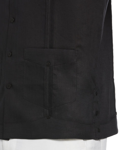 Big and Tall 100% Linen Short Sleeve 4 Pocket Guayabera (Jet Black) 