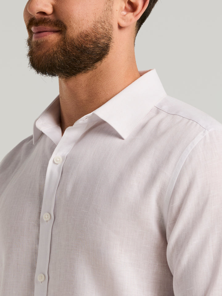 Linen Blend Wrinkle-Resistant Shirt (Brilliant White) 