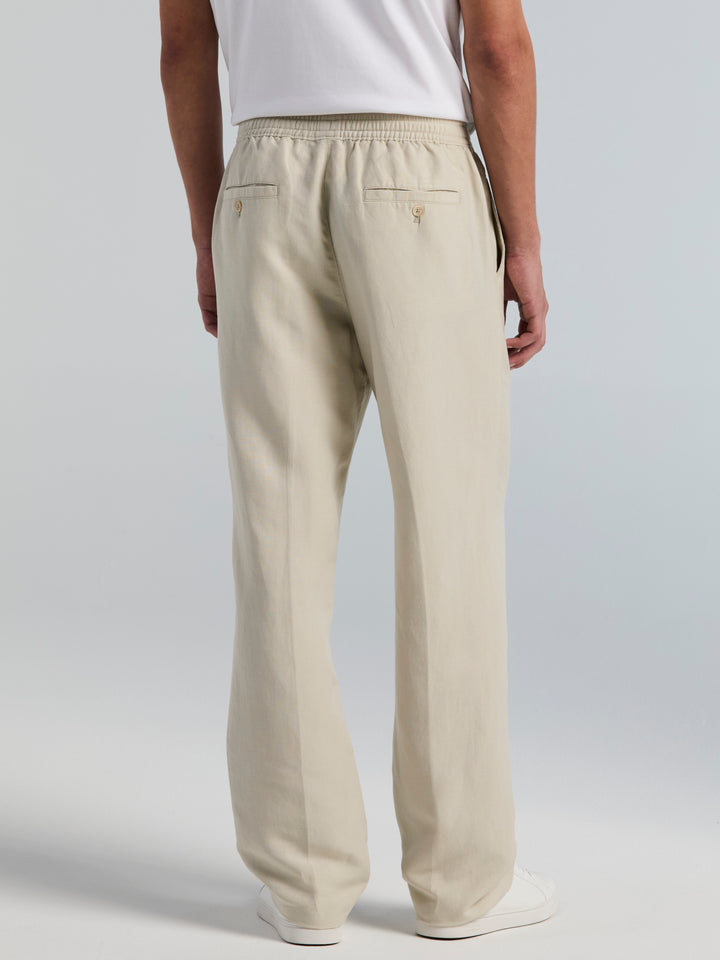 Straight Leg Pull-On Drawstring Pant (Natural Linen) 