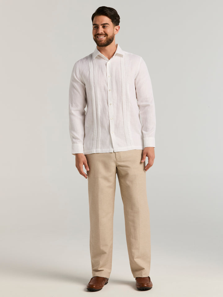 Linen Blend Flat Front Dress Pant (Khaki) 