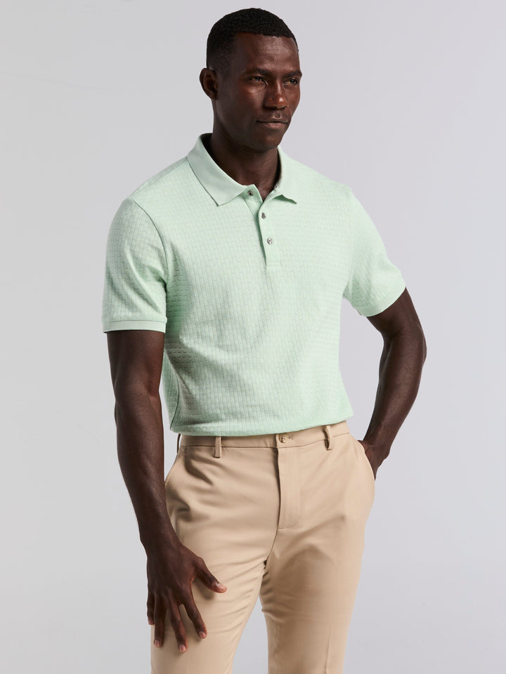 Cotton Jacquard Textured Geometric Polo Shirt (Silt Green) 