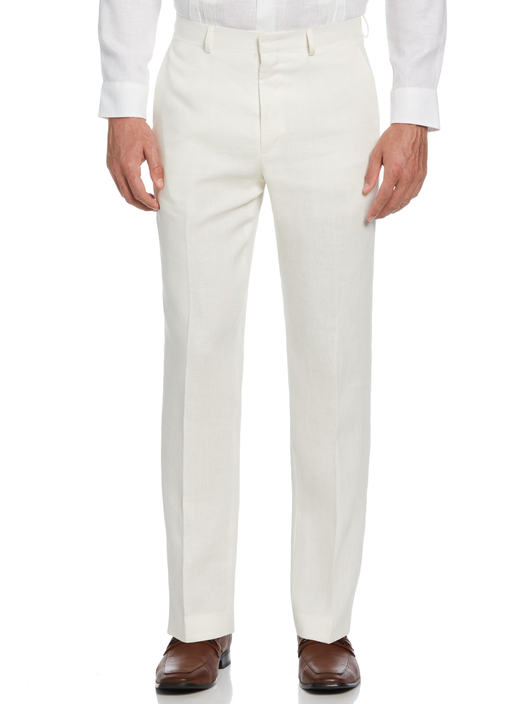 100% Linen Solid Flat Front Pant (Cloud Dancer) 