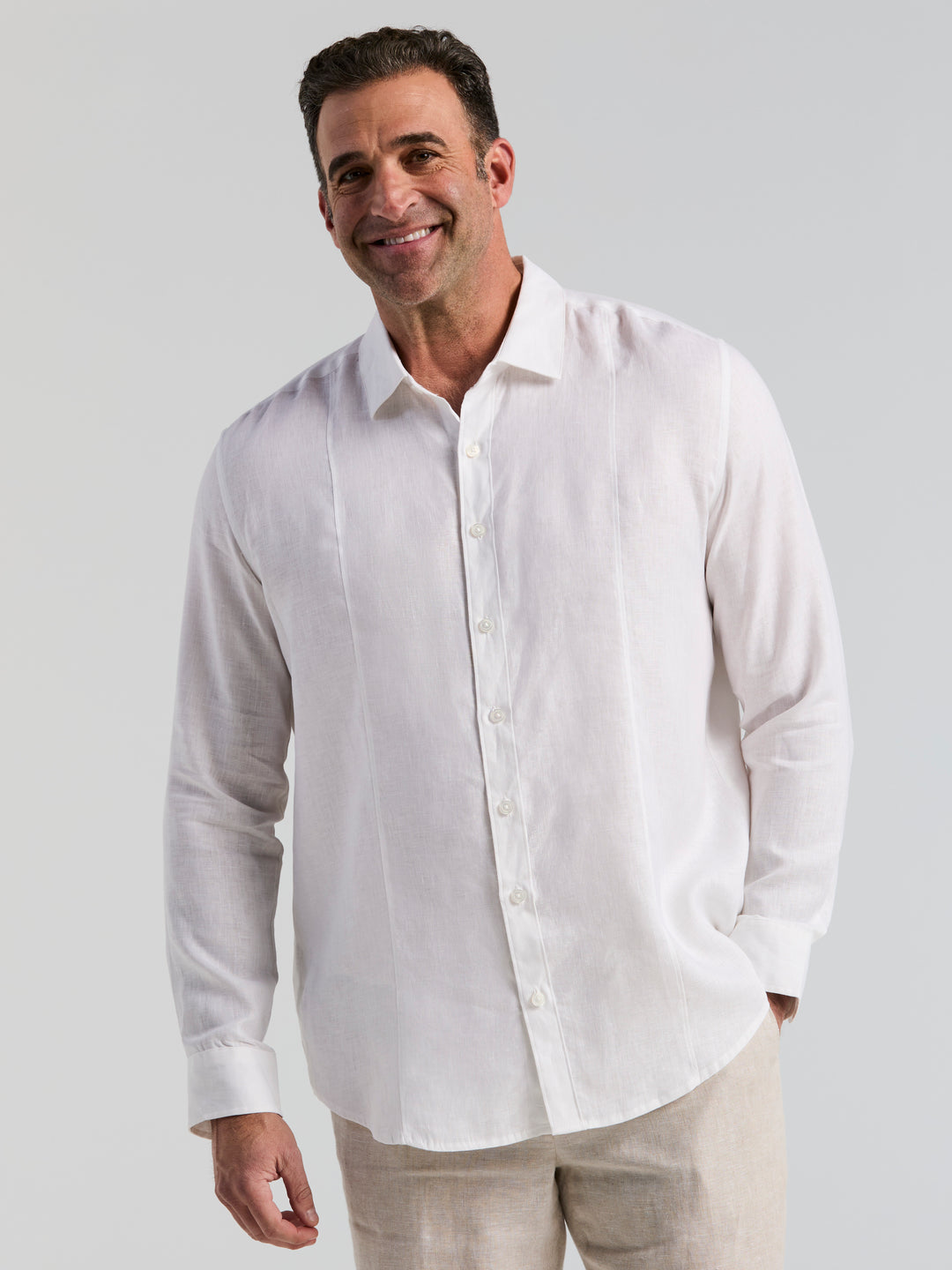 Big & Tall Solid Linen Sport Shirt (Bright White) 